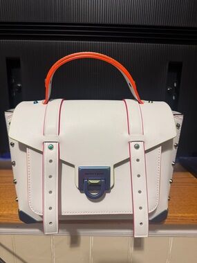 Michael Kors White Satchel with Orange Top Handle and Pink Trim